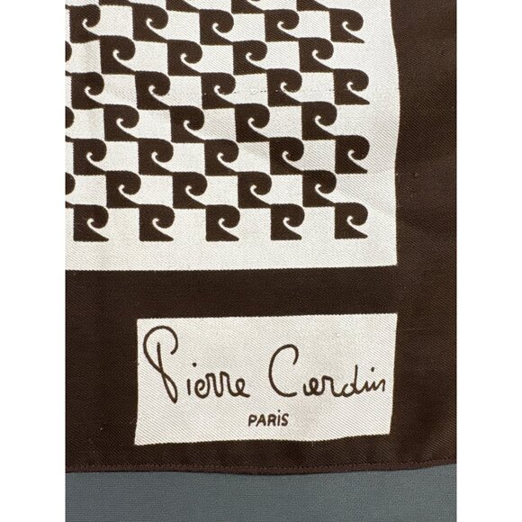 Vintage Pierre Cardin Paris Geometric Wave Print Silk Pocket Square Brown White - Picture 3 of 5